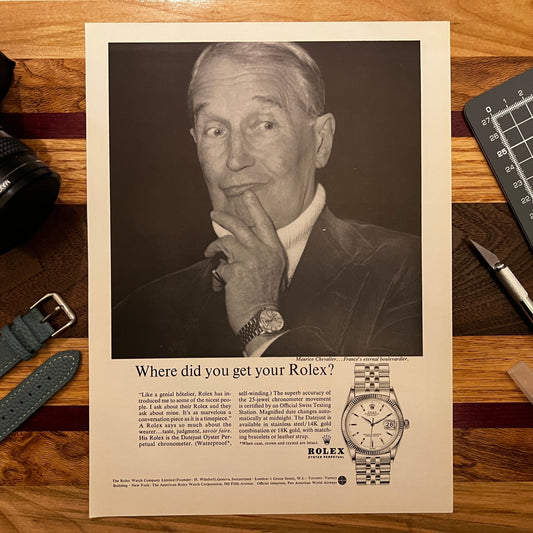 1960s Maurice Chevalier & his Rolex DateJust Ad